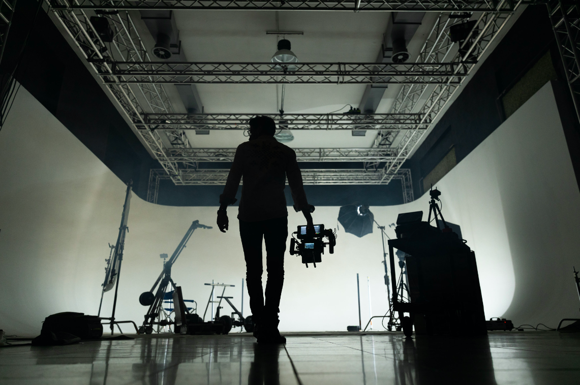 Behind the scenes in a professional film studio